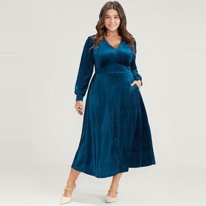 Elegant Teal Velvet Women Dress